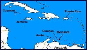 Bonaire is located in the southern Caribbean, close to sister islands Curacao and Aruba.