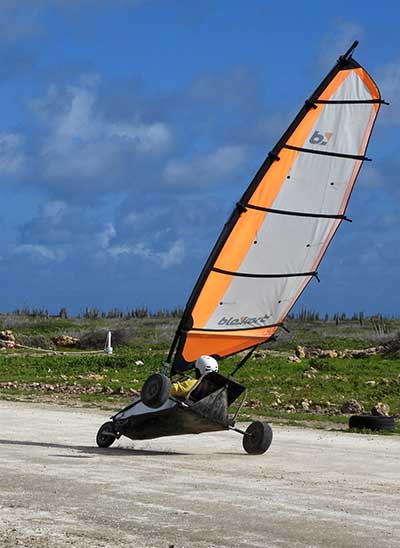 Rounding the bend at the landsailing track on Bonaire!