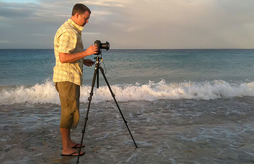 Andrew Jalbert, photographing on Bonaire.