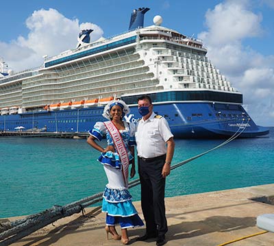 Miss Tourism Bonaire and the Captain of the Celebrity Cruise Equinox