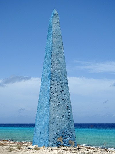 Bonaire's blue historic obelisk.