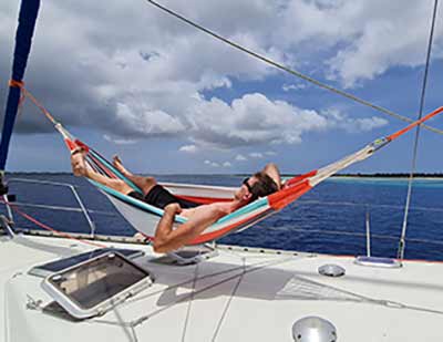 Enjoy the hammock on the Phoenix during your private charter.