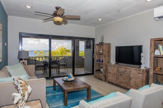 The living area in a two-bedroom condo at Sand Dollar.