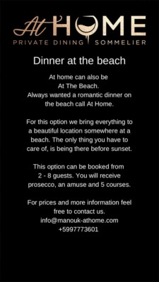 At Home Private Dining & Sommelier offers Dinner at the Beach for a romantic ambience.